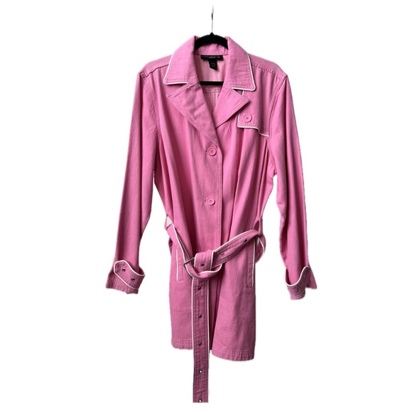 VINTAGE 2000s VENEZIA Chic Pink Short Trench Coat Size-18/20, fits smaller sizes - Picture 3 of 10